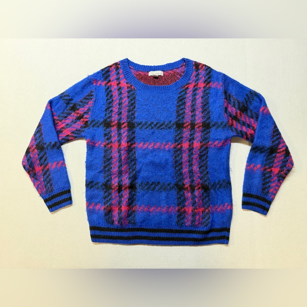 Allison Joy Blue And Red Striped Plaid Soft‎ XS Sweater